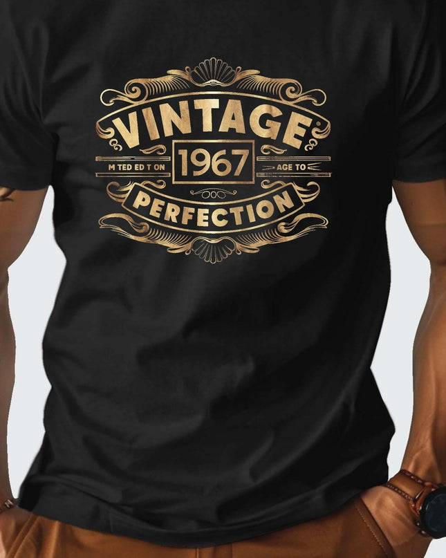 Men's 100% Cotton VINTAGE 1967 Graphic Print T-shirt, Casual Short Sleeve Crew Neck Tee, Men's Clothing For Summer Outdoor - SeviSa