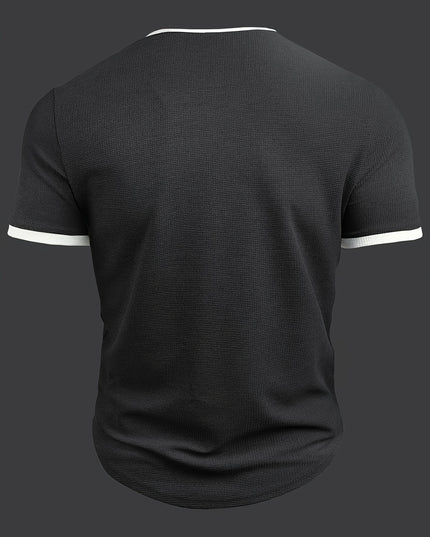 Men's Alphabet Print "FREEDOM" Waffle Knit T-shirt, V-neck And Short Sleeve Tee, Tops Perfect For Summer Fitness And Outdoors Activities - SeviSa