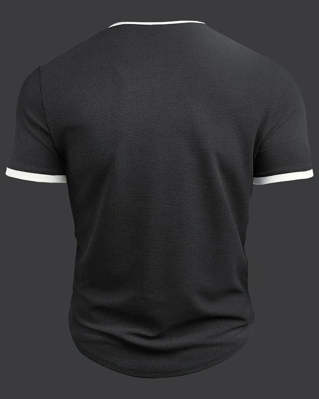 Men's Alphabet Print "FREEDOM" Waffle Knit T-shirt, V-neck And Short Sleeve Tee, Tops Perfect For Summer Fitness And Outdoors Activities - SeviSa