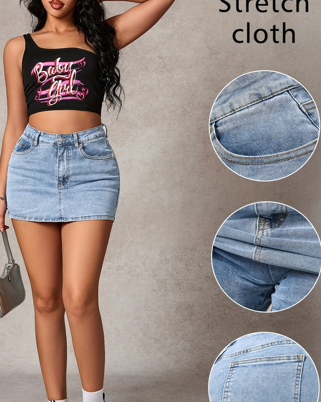 Women's Casual Washed Denim Midi Skirt - SeviSa