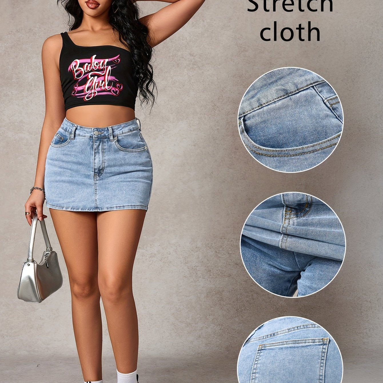 Women's Casual Washed Denim Midi Skirt - SeviSa