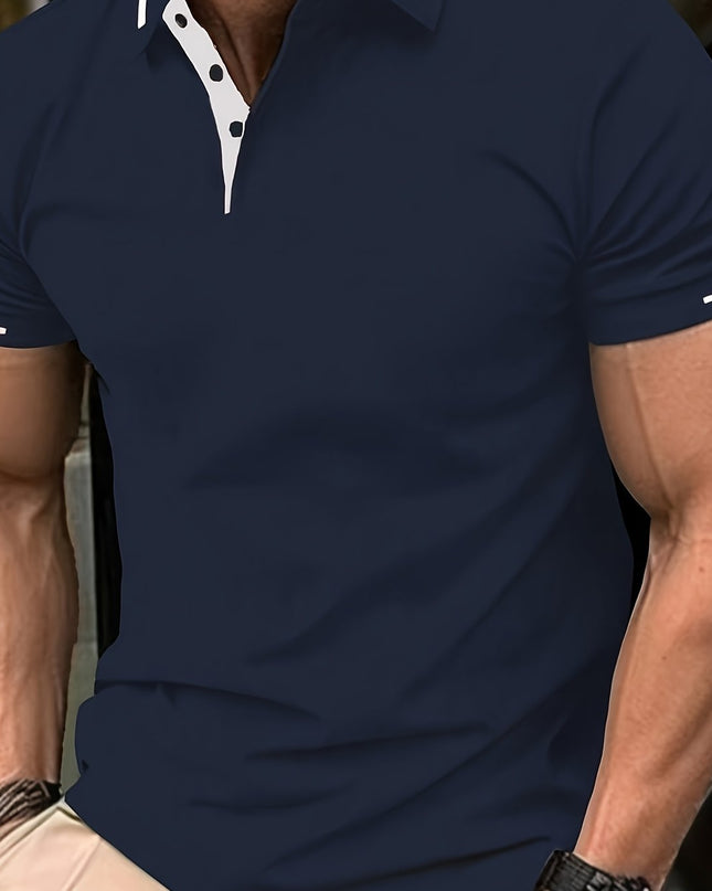 Men's Summer Casual Sport T-Shirt - Breathable Short Sleeve Button-Up with Red Trim, Dark Green Solid Color, Regular Fit for Running, Outdoor & Casual Attire, Sports T Shirt, Durable Sportswear - SeviSa