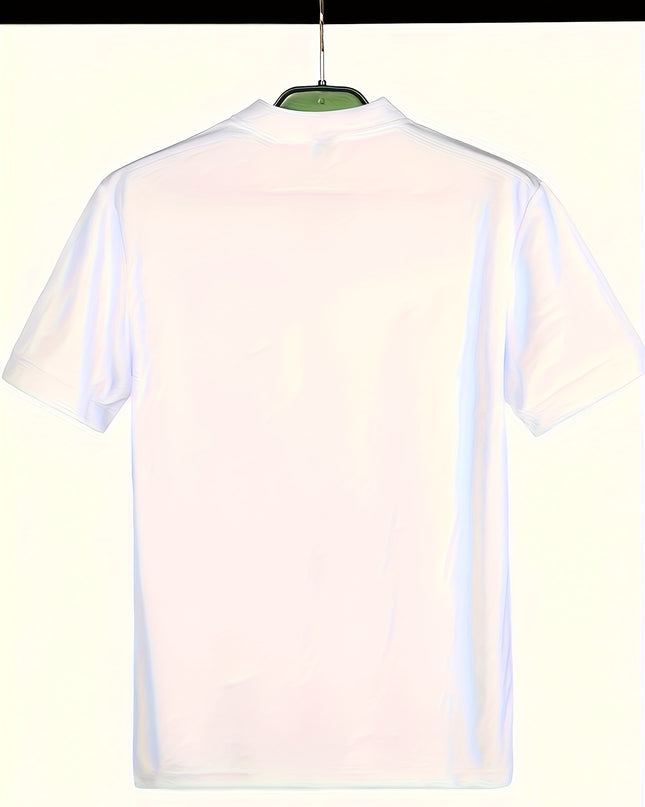 Men's Summer Short Sleeve T-Shirt - Lightweight Breathable Stand Collar Shirt with Button Detail, Solid Color Casual Sports Top for Business Casual & Outdoor Activities, Leisure Outing Apparel, Comfortable Fit Tee - SeviSa