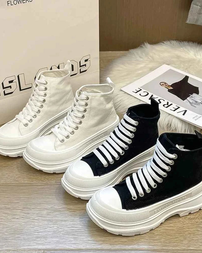 Lace Up Canvas Platform Sneakers