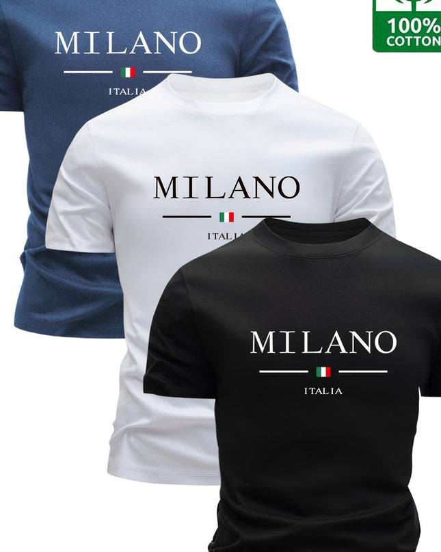 Set of 3 100% Cotton T-Shirts, Casual Letter Print Tees, Men'S Round Neck Tops, Perfect for Summer. - SeviSa