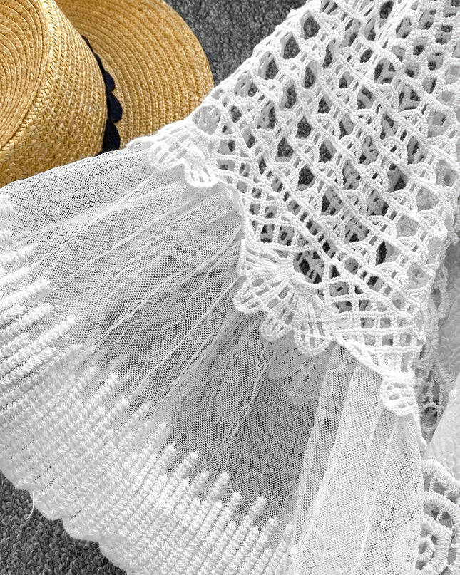 Women's Bohemian Vintage Lace- Dress - Long Sleeve A-Line Midi Dress with Crochet Cut-Out Details, Semi-Sheer Round Neck Boho Dress for Casual & Formal Occasions, Cute Dresses, Special Occasion Wear, Intricate Crochet Design - SeviSa