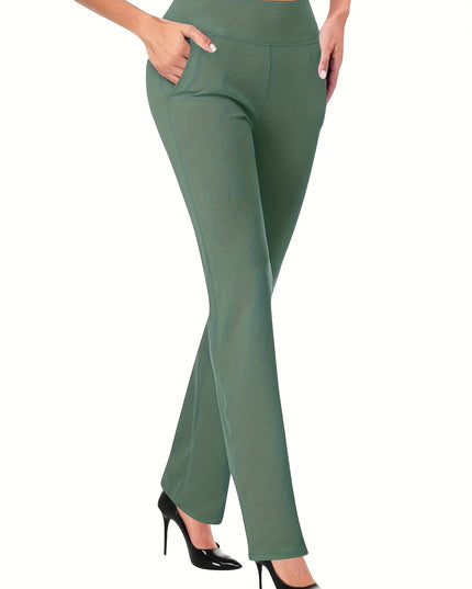 Women'S Elegant Solid Color Knit Flare Jeans - Stylish Long-Length, Polyester, No Belt, Spring/Fall Fashion, Adult, Pockets, Casual Wear|Flare Jeans|Polyester Fabric - SeviSa