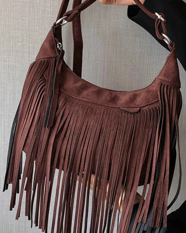 Suede Fringe Adjustable Strap Shoulder Bag