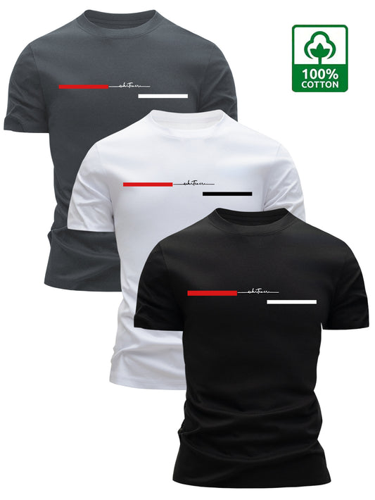 3pcs Men'S 100% Cotton T-Shirts - Casual Crew Neck, Breathable & Lightweight with Stylish "HIGH VOLTAGE" Graphic - Perfect for Summer, Summer Clothing|Sleek Tshirt|Comfortable Fit - SeviSa
