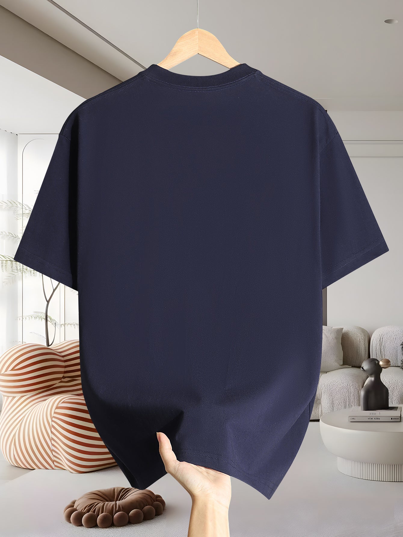 Men's 200g 100% Cotton Short Sleeve T-Shirt - White Casual Round Neck Tee with Geometric Pattern, Breathable Summer Top, Machine Washable Regular Fit, Everyday Apparel, Graphic Camel Design, Soft Fabric, Versatile Top, Minima - SeviSa
