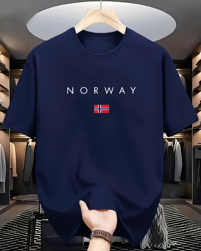 Men'S Casual T-Shirt Made from 100% Cotton Featuring a Graphic Print of Norway, Perfect for Both Sporty And Casual Occasions, with a Crew Neck Design Ideal for Summer Wear, Suitable for Everyday And Weekend Outfits. - SeviSa