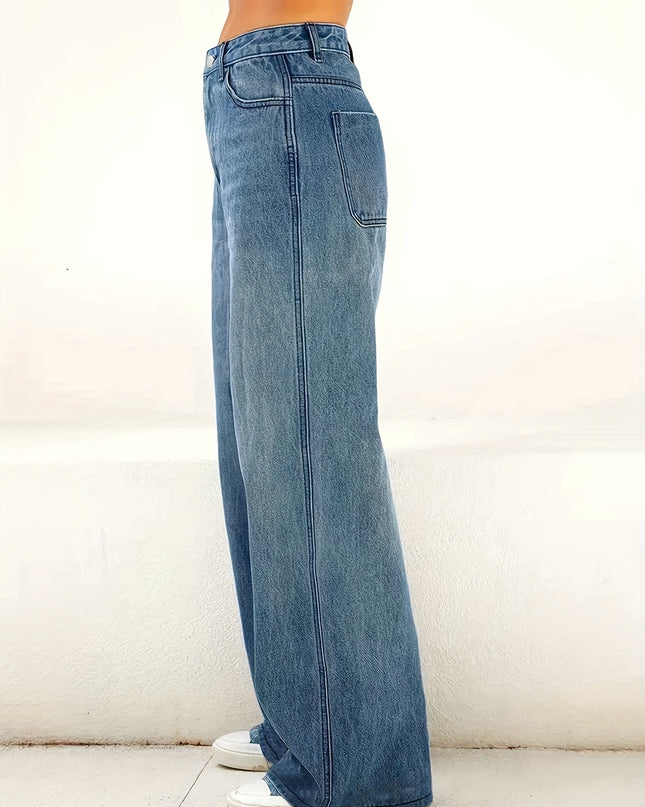Women'S High-Waisted Stretch Straight-Leg Jeans - Light Blue Washed Denim with Pockets, Comfortable Casual Pants for Work & Travel, All-Season Versatile Style, High Waisted Jeans, Travel Clothing, Classic Straight Legs, Durab - SeviSa