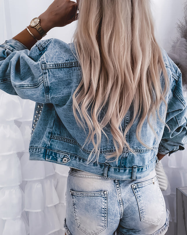 European and American Women's open-front studded short jacket with an OVERSIZE fit, size runs large; if you prefer a slim fit, consider purchasing one size smaller - SeviSa