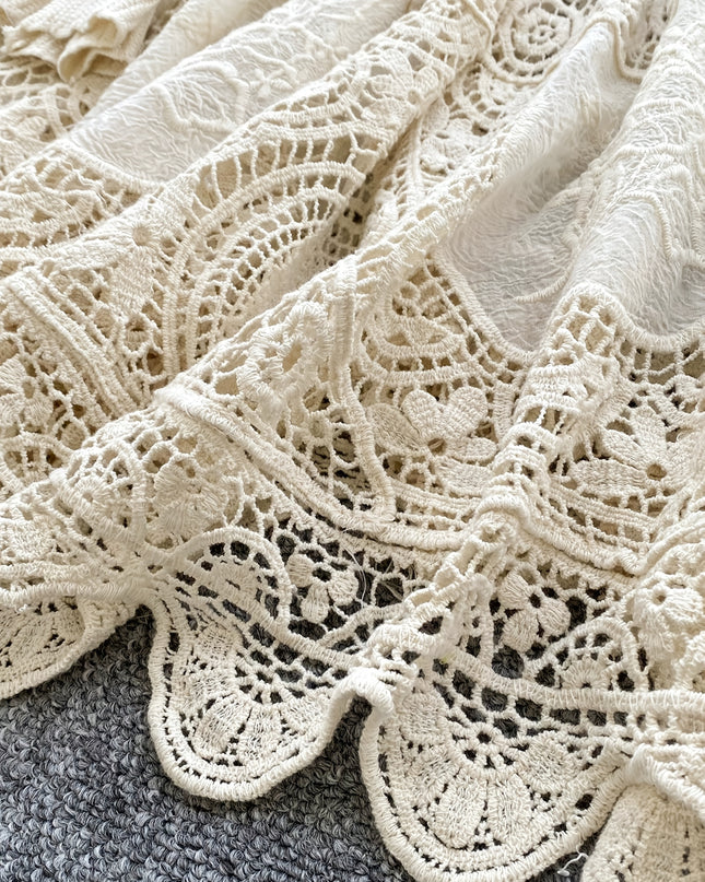 Women's Bohemian Vintage Lace- Dress - Long Sleeve A-Line Midi Dress with Crochet Cut-Out Details, Semi-Sheer Round Neck Boho Dress for Casual & Formal Occasions, Cute Dresses, Special Occasion Wear, Intricate Crochet Design - SeviSa