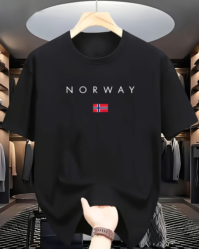 Men'S Casual T-Shirt Made from 100% Cotton Featuring a Graphic Print of Norway, Perfect for Both Sporty And Casual Occasions, with a Crew Neck Design Ideal for Summer Wear, Suitable for Everyday And Weekend Outfits. - SeviSa