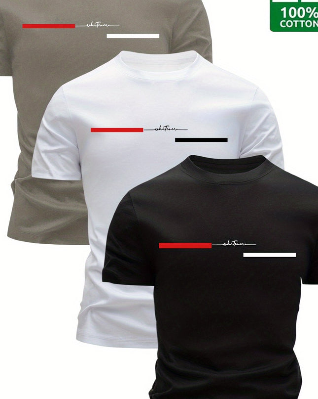 3pcs Men'S 100% Cotton T-Shirts - Casual Crew Neck, Breathable & Lightweight with Stylish "HIGH VOLTAGE" Graphic - Perfect for Summer, Summer Clothing|Sleek Tshirt|Comfortable Fit - SeviSa