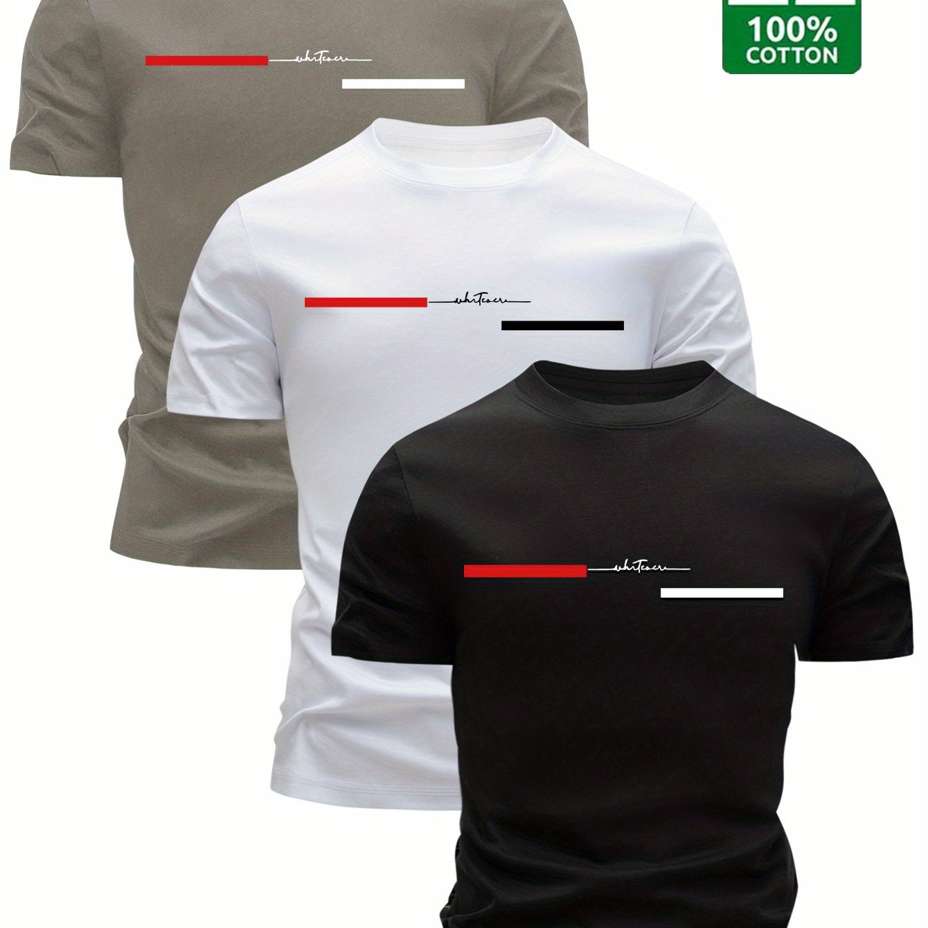 3pcs Men'S 100% Cotton T-Shirts - Casual Crew Neck, Breathable & Lightweight with Stylish "HIGH VOLTAGE" Graphic - Perfect for Summer, Summer Clothing|Sleek Tshirt|Comfortable Fit - SeviSa