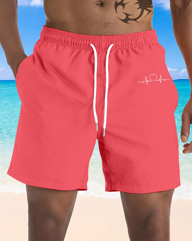 Plus Size Men'S Quick-Dry Swim Trunks with Drawstring Waist & Pockets - Vibrant Pink Hawaiian Beach Shorts, Comfortable Non-Wrinkle Fabric for Pool, Beach, Vacation, Swim Suits, Poolside Apparel, Casual Style, Smooth Texture, - SeviSa