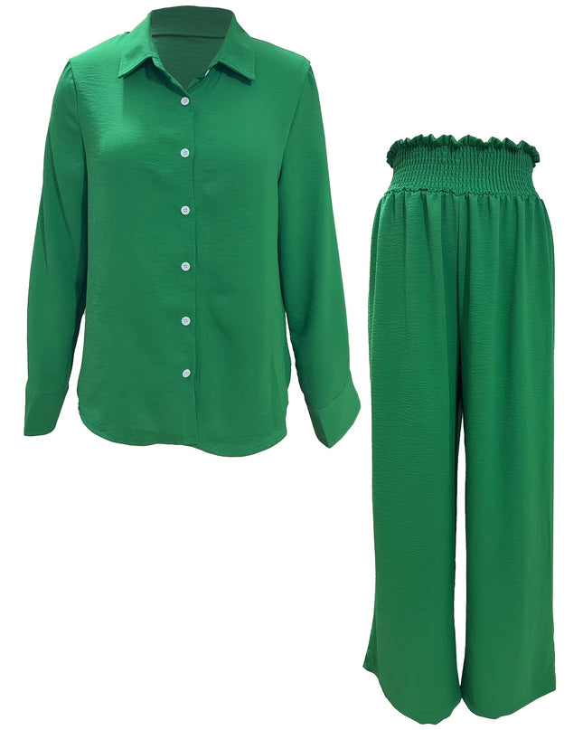2024 Fall/Winter Long Sleeve Collared Patchwork Pants Set, 100% Polyester, Machine Washable, Patchwork, Long Sleeve