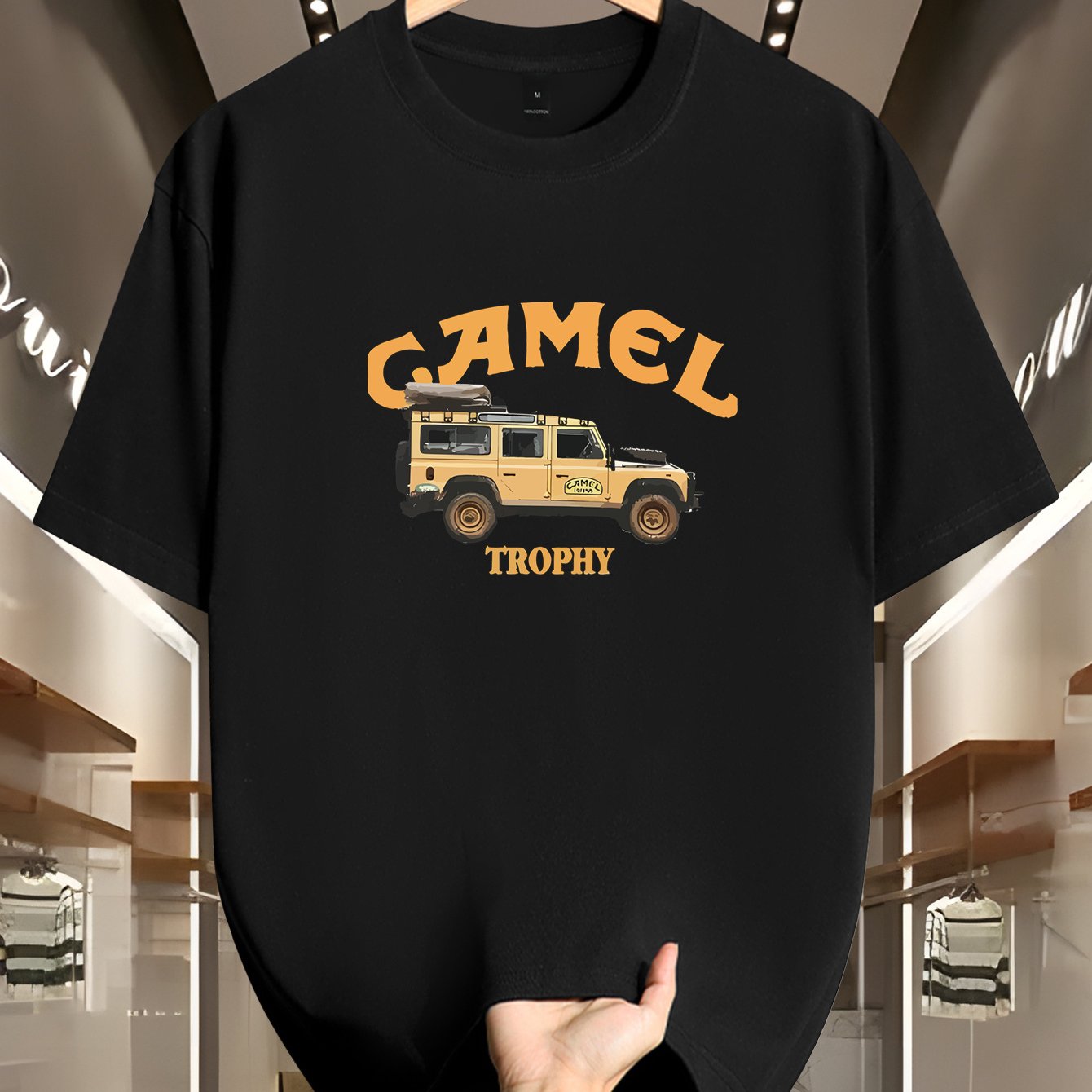 Men's 200g 100% Cotton Short Sleeve T-Shirt - White Casual Round Neck Tee with Geometric Pattern, Breathable Summer Top, Machine Washable Regular Fit, Everyday Apparel, Graphic Camel Design, Soft Fabric, Versatile Top, Minima - SeviSa