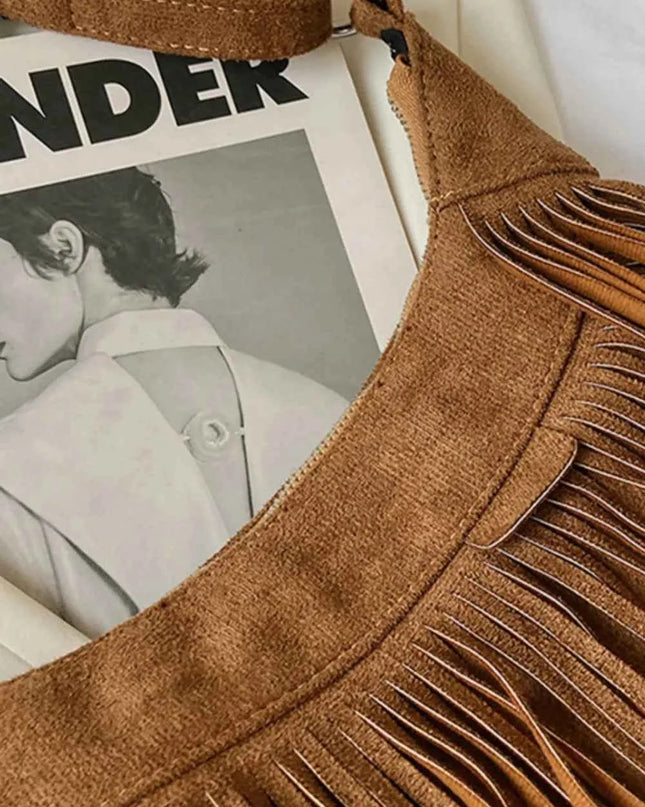 Suede Fringe Adjustable Strap Shoulder Bag
