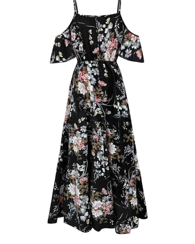 Elegant Floral Print V-Neck Maxi Dress with Tie-Waist and Ruffle Detail - Sleeveless, Flowy A-Line Skirt for Women, Perfect for Summer, Elegant Event Wear|Floral Print Dress|Polyester Fabric