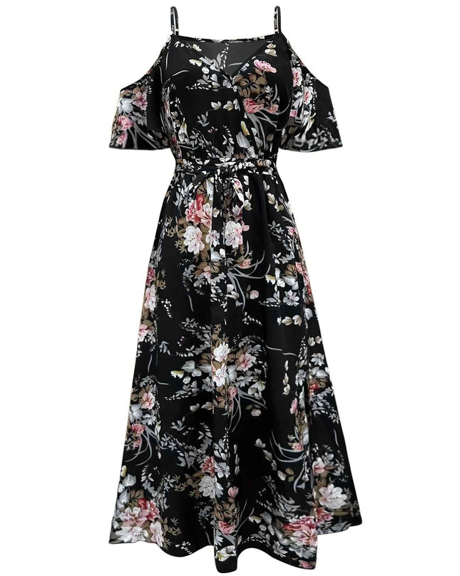 Elegant Floral Print V-Neck Maxi Dress with Tie-Waist and Ruffle Detail - Sleeveless, Flowy A-Line Skirt for Women, Perfect for Summer, Elegant Event Wear|Floral Print Dress|Polyester Fabric