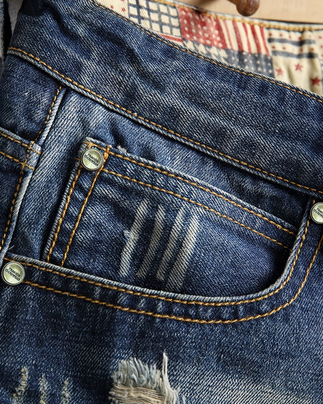 Men'S Plus Size Slim Fit Denim Shorts - Casual Ripped Jeans Style, Stretch Fabric, Solid Color, Mid-Rise, Ankle-Length with Button Closure, Summer Essential, Relaxed Fit Shorts | Distressed Denim Shorts | Comfortable Denim Sh - SeviSa