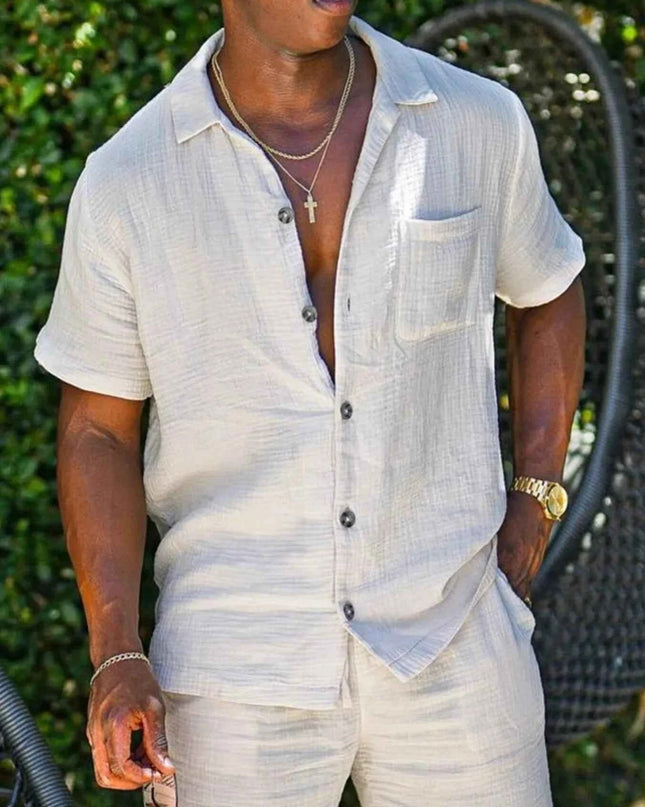 Men's Full Size Button Up Short Sleeve Shirt and Shorts Plus Size