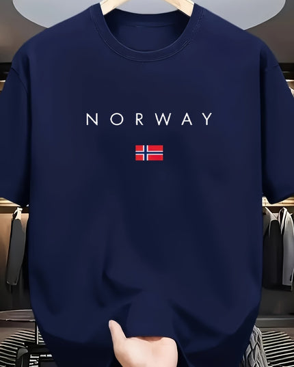 Men'S Casual T-Shirt Made from 100% Cotton Featuring a Graphic Print of Norway, Perfect for Both Sporty And Casual Occasions, with a Crew Neck Design Ideal for Summer Wear, Suitable for Everyday And Weekend Outfits. - SeviSa
