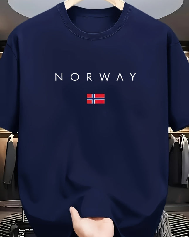 Men'S Casual T-Shirt Made from 100% Cotton Featuring a Graphic Print of Norway, Perfect for Both Sporty And Casual Occasions, with a Crew Neck Design Ideal for Summer Wear, Suitable for Everyday And Weekend Outfits. - SeviSa
