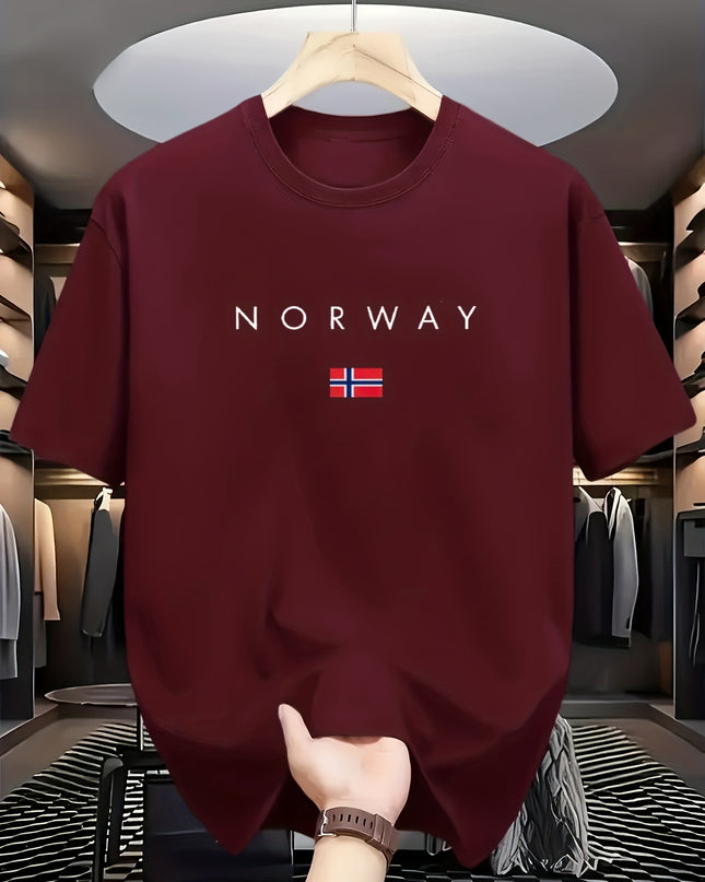 Men'S Casual T-Shirt Made from 100% Cotton Featuring a Graphic Print of Norway, Perfect for Both Sporty And Casual Occasions, with a Crew Neck Design Ideal for Summer Wear, Suitable for Everyday And Weekend Outfits. - SeviSa