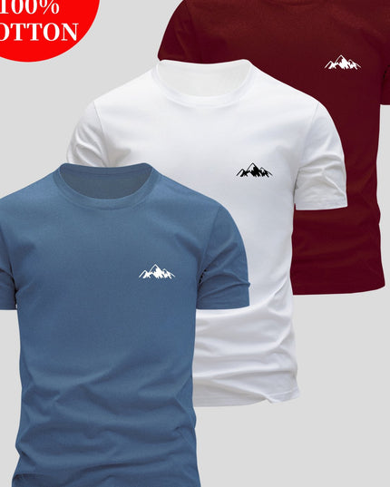 3pcs Men's 100% Cotton Slim Fit T-Shirts - Soft Breathable Short Sleeve Crew Neck Tees with Minimalist Letter Print, Black/White/Navy Blue for Summer Casual Wear, Everyday Comfort, Skinfriendly Fabric - SeviSa