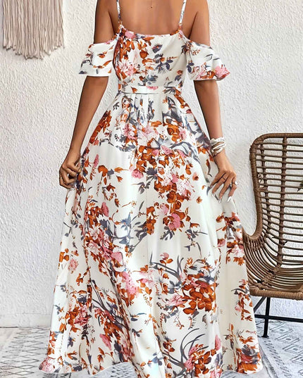 Elegant Floral Print V-Neck Maxi Dress with Tie-Waist and Ruffle Detail - Sleeveless, Flowy A-Line Skirt for Women, Perfect for Summer, Elegant Event Wear|Floral Print Dress|Polyester Fabric