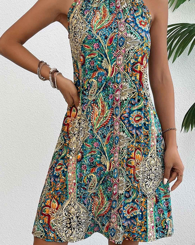 Floral Print Pleated Dress, Elegant Sleeveless Dress For Summer, Women's Clothing