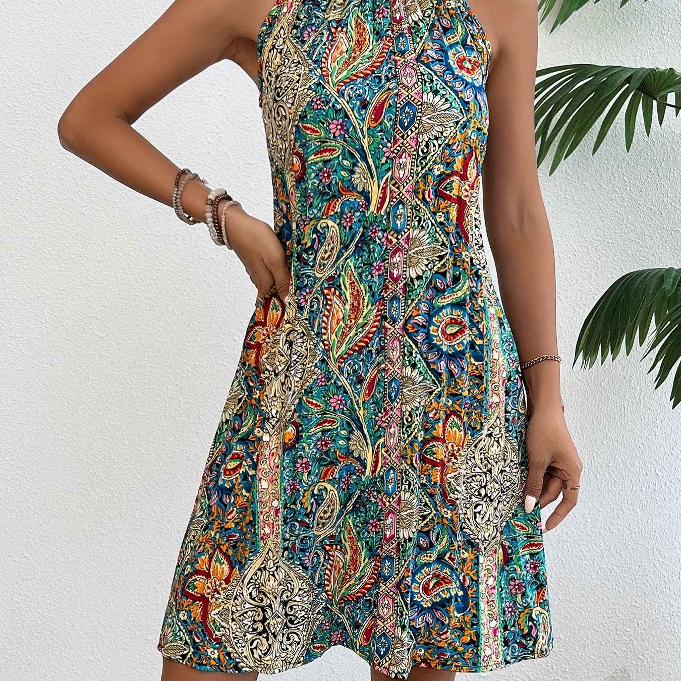 Floral Print Pleated Dress, Elegant Sleeveless Dress For Summer, Women's Clothing