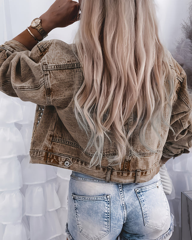 European and American Women's open-front studded short jacket with an OVERSIZE fit, size runs large; if you prefer a slim fit, consider purchasing one size smaller - SeviSa