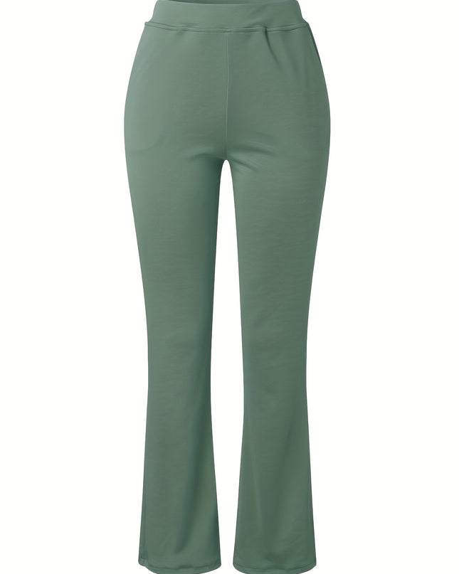 Women'S Elegant Solid Color Knit Flare Jeans - Stylish Long-Length, Polyester, No Belt, Spring/Fall Fashion, Adult, Pockets, Casual Wear|Flare Jeans|Polyester Fabric - SeviSa