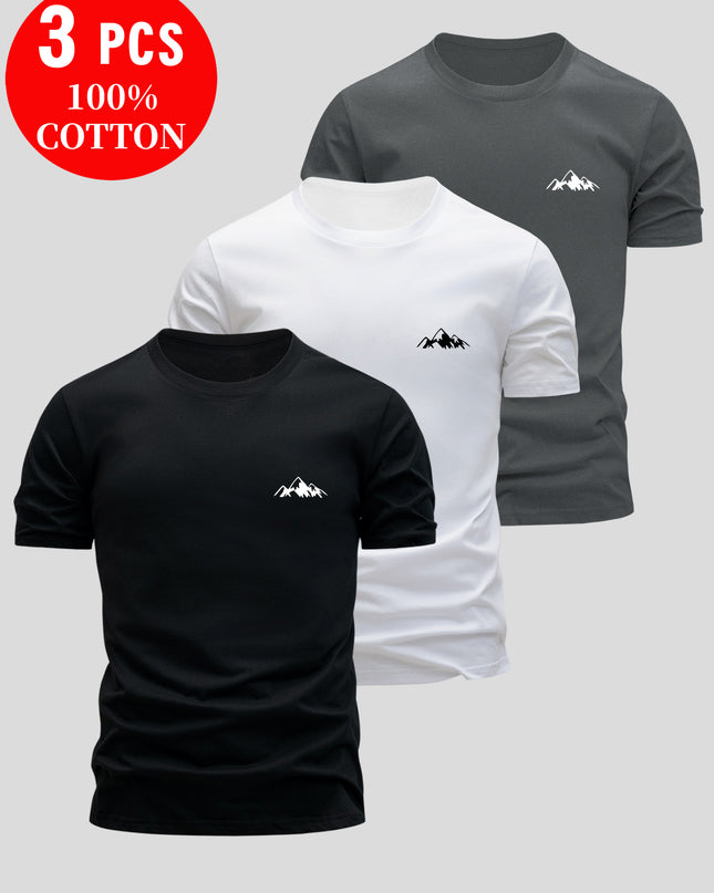 3pcs Men's 100% Cotton Slim Fit T-Shirts - Soft Breathable Short Sleeve Crew Neck Tees with Minimalist Letter Print, Black/White/Navy Blue for Summer Casual Wear, Everyday Comfort, Skinfriendly Fabric - SeviSa