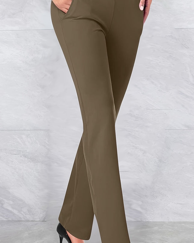 Women'S Elegant Solid Color Knit Flare Jeans - Stylish Long-Length, Polyester, No Belt, Spring/Fall Fashion, Adult, Pockets, Casual Wear|Flare Jeans|Polyester Fabric - SeviSa