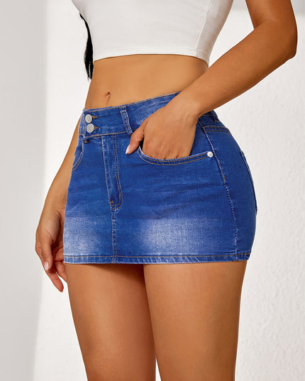 Women's Stretchy Denim Pencil Skirt - Sexy Double Button Closure, High Elasticity & Machine Washable Solid Color Skirt for Spring Summer Fall, Elegant Office to Party Wear - SeviSa