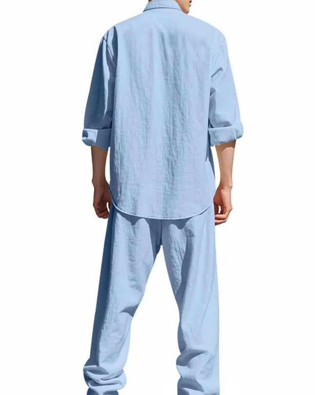 Men's Full Size Button Up Shirt and Pants Set Plus Size
