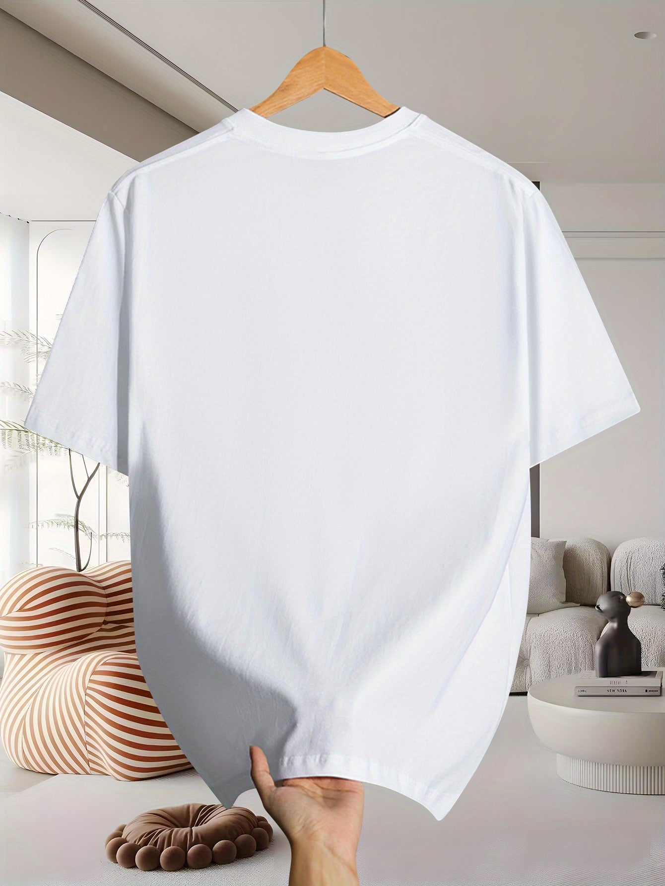 Men's 200g 100% Cotton Short Sleeve T-Shirt - White Casual Round Neck Tee with Geometric Pattern, Breathable Summer Top, Machine Washable Regular Fit, Everyday Apparel, Graphic Camel Design, Soft Fabric, Versatile Top, Minima - SeviSa