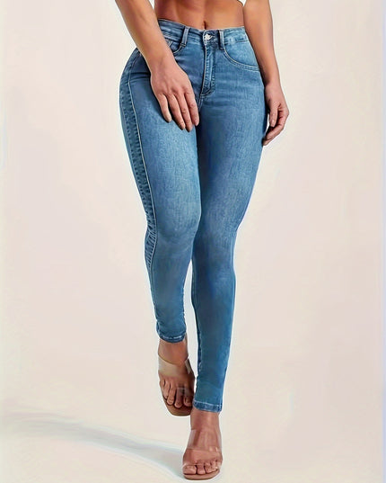 Women's Sexy High-Waisted Skinny Jeans, Stretch Denim, Plain Casual Fashion Pants, Light Blue For Fall - SeviSa