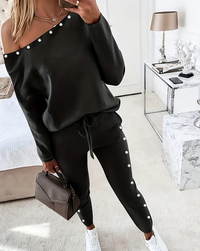 Solid Color Casual Long Sleeve Pants Two-Piece Set