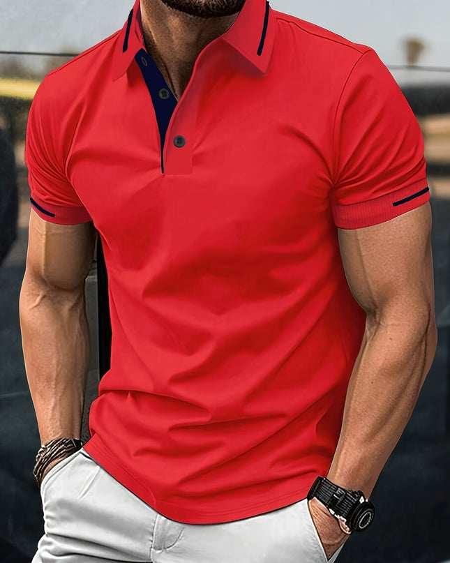 Men's Summer Casual Sport T-Shirt - Breathable Short Sleeve Button-Up with Red Trim, Dark Green Solid Color, Regular Fit for Running, Outdoor & Casual Attire, Sports T Shirt, Durable Sportswear - SeviSa