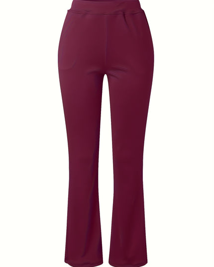 Women'S Elegant Solid Color Knit Flare Jeans - Stylish Long-Length, Polyester, No Belt, Spring/Fall Fashion, Adult, Pockets, Casual Wear|Flare Jeans|Polyester Fabric - SeviSa
