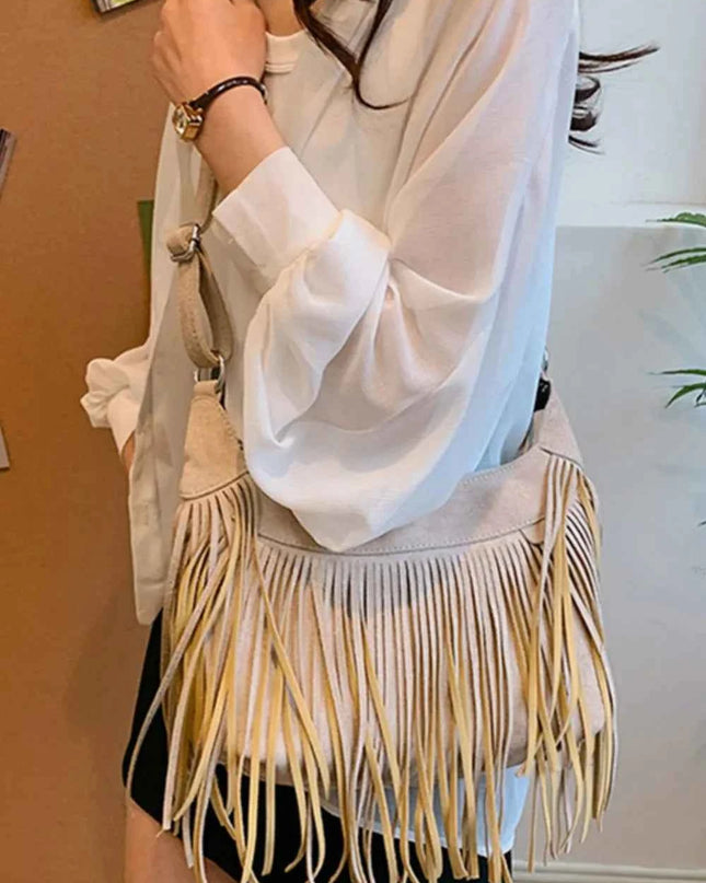 Suede Fringe Adjustable Strap Shoulder Bag