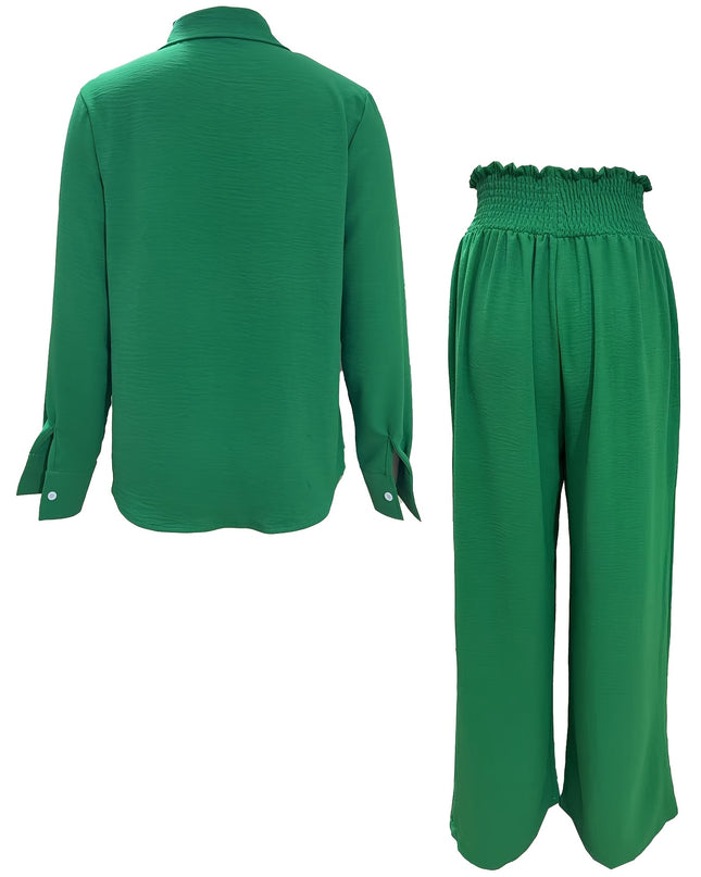 2024 Fall/Winter Long Sleeve Collared Patchwork Pants Set, 100% Polyester, Machine Washable, Patchwork, Long Sleeve