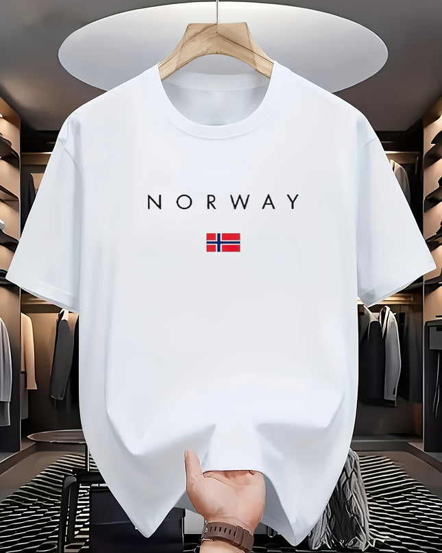 Men'S Casual T-Shirt Made from 100% Cotton Featuring a Graphic Print of Norway, Perfect for Both Sporty And Casual Occasions, with a Crew Neck Design Ideal for Summer Wear, Suitable for Everyday And Weekend Outfits. - SeviSa
